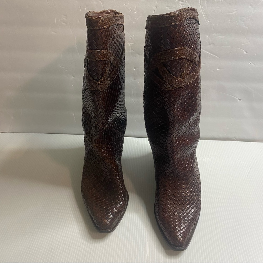 Sesto Meucci Woven Brown Leather Mid-Calf Women’s Boots Size 7M - Picture 5 of 13
